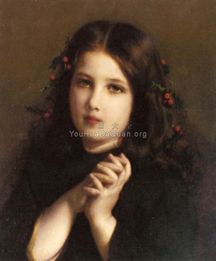 A Young Girl with Holly Berries in her Hair - 埃蒂安·阿道夫·皮奥特
